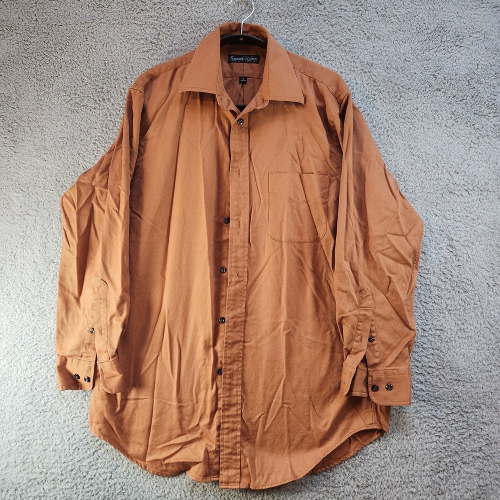 Kenneth Roberts Platinum Shirt Men's 16 Orange Cotton Classic Formal Button Up